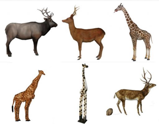  梅花鹿 长颈鹿动物模型组合