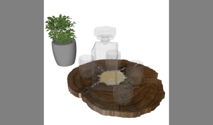  桌子摆件 喝水杯子 装饰植物 木墩子，菜板子组合