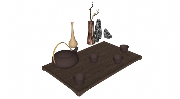  新中式原木茶具 茶杯茶壶 雕塑摆件，紫砂茶壶