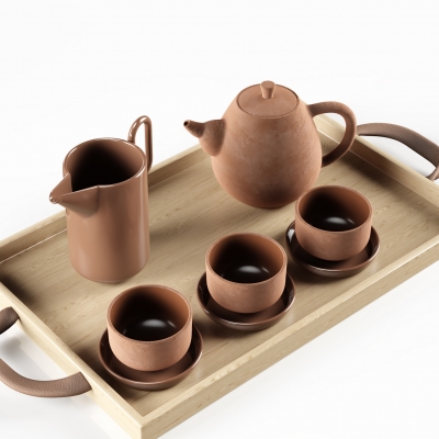  新中式紫砂茶壶茶杯饰品,茶盘托盘,