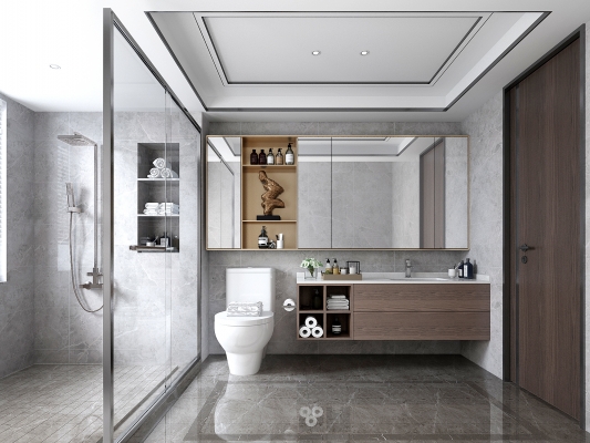  现代卫生间,洗手间，浴室柜，镜子