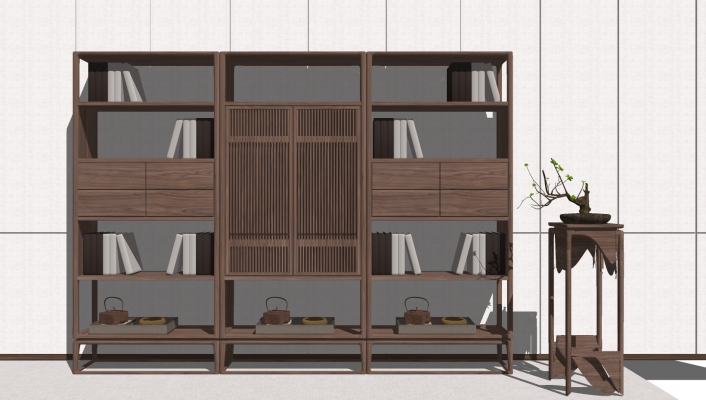  新中式实木书柜，装饰柜花架，摆台