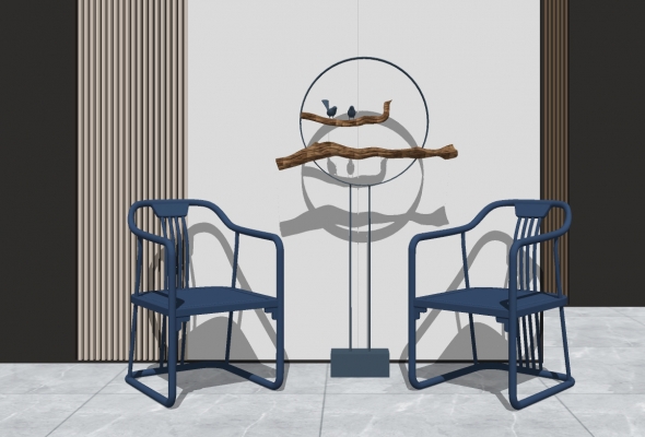  新中式木制风格休闲椅，干枝树枝吊灯