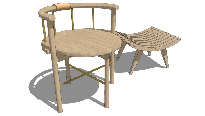  新中式木制圈椅，凳子脚凳