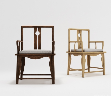  中式古典红木实木家具椅子官帽椅单椅模型