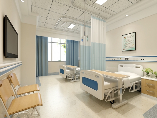  现代医院病房，病床等候座椅