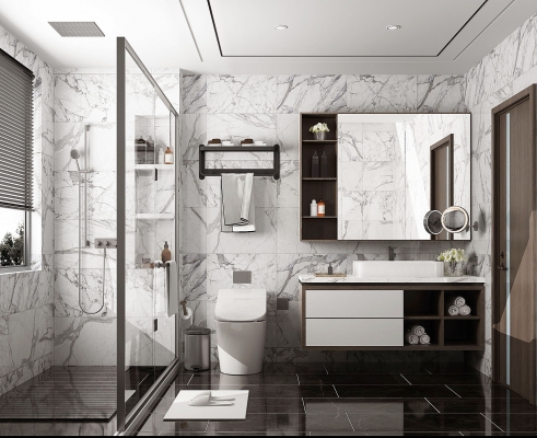  现代卫生间，浴室柜洗手台洗漱用品