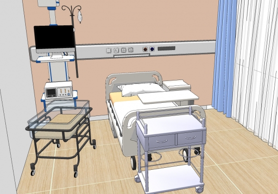 现代医院病房，病床 ，孕妇产房婴儿车 (1)-