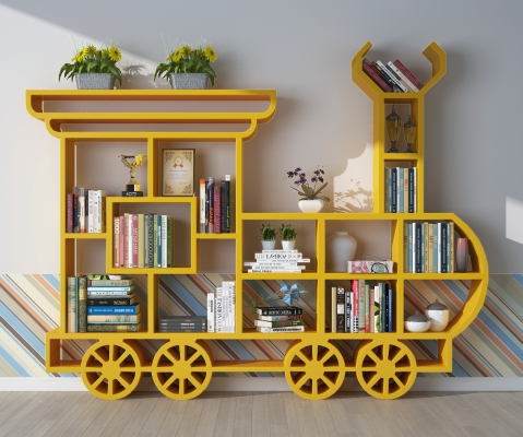  现代火车造型儿童书柜，书架