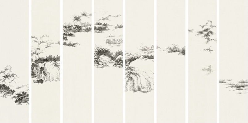 新中式床头背景屏风装饰画，壁布壁画，壁纸 (7)