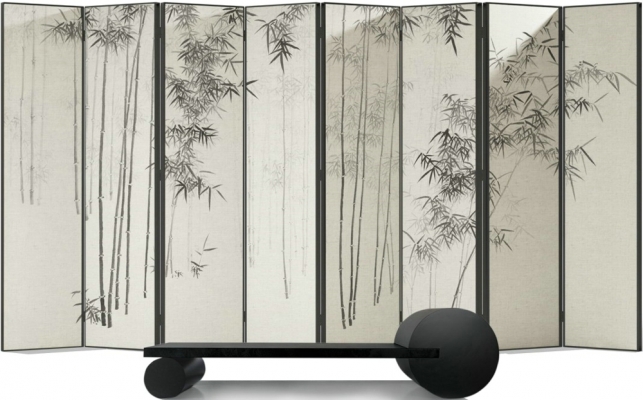 新中式柱子床头背景，屏风装饰画壁纸壁布，背景画 (2)