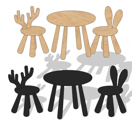 z11-0708北欧原木儿童动物桌椅