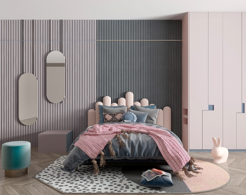 Z02-0715北欧布艺儿童床，双人床，兔子玩具圆形地毯