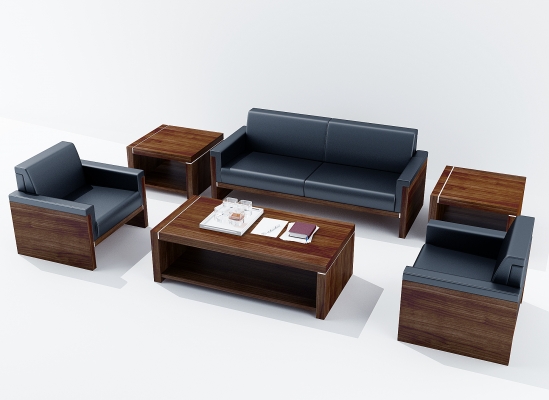 现代办公皮革沙发，茶几单人沙发