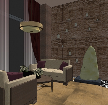 现代spa会所酒店沙发区，蜡烛石头，休息区-0