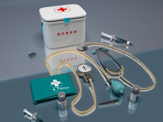 现代医疗急救箱设备，听诊器医疗器材设备