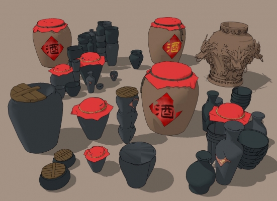 中式酒坛陶罐