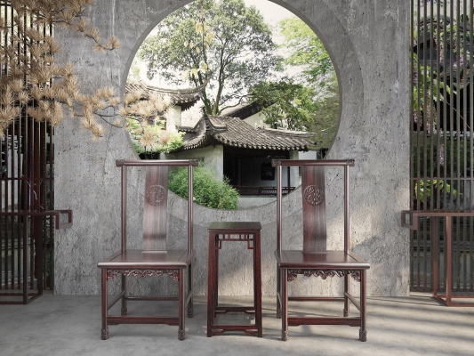 中式古典红木实木家具官帽椅组合