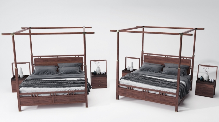 中式古典红木双人床