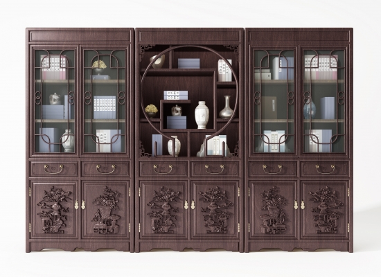 中式古典红木雕花书柜