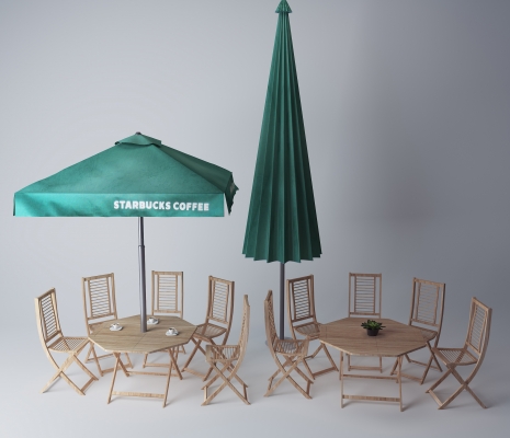 现代实木户外桌椅遮阳伞