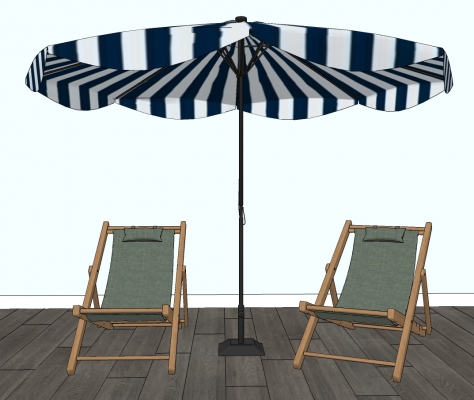 现代户外躺椅，遮阳伞