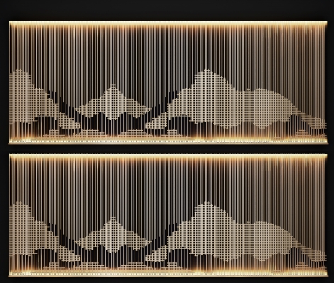 新中式山脉造型格栅，背景墙