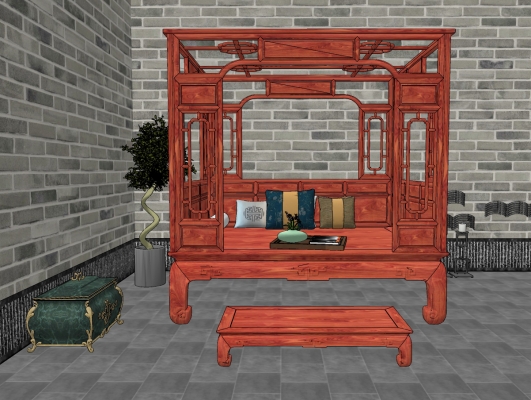 中式古典红木家具，木架子床