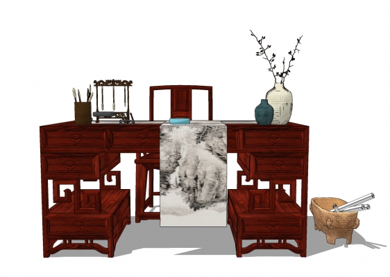 中式古典红木实木，书桌椅