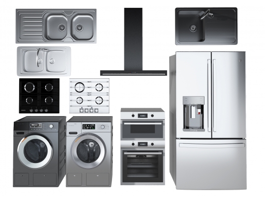 现代冰箱，煤汽灶，滚筒洗衣机家用电器组合