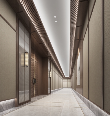 新中式酒店走廊过道，