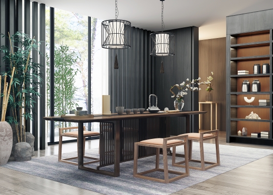 新中式实木茶桌椅