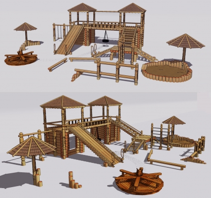 现代木质儿童滑梯娱乐器材设施