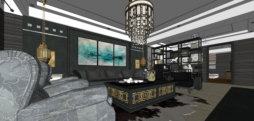 新中式住宅 室内设计客厅卧室