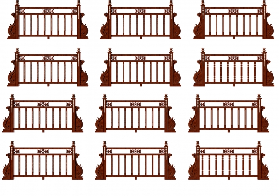 中式实木护栏栏杆组合