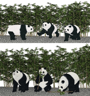 现代熊猫，竹子，竹林