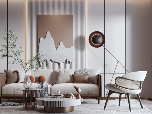 SY04_现代轻奢客厅,沙发座椅茶几组合,落地灯,墙饰装饰画