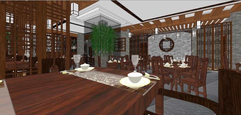 中式古典餐厅茶馆，家具餐桌椅，茶楼