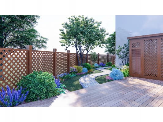 lumion渲染现代别墅庭院景观设计木栅栏围墙，jpg 