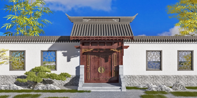 中式古典门楼子大门,门头