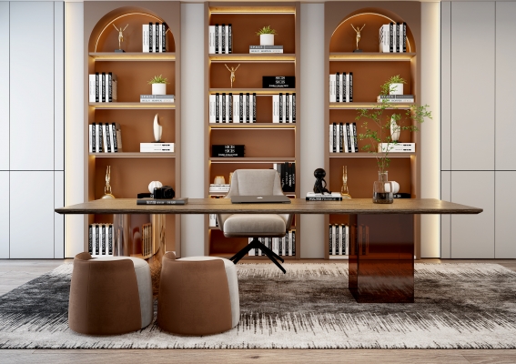 现代书房,书柜,书桌椅组合