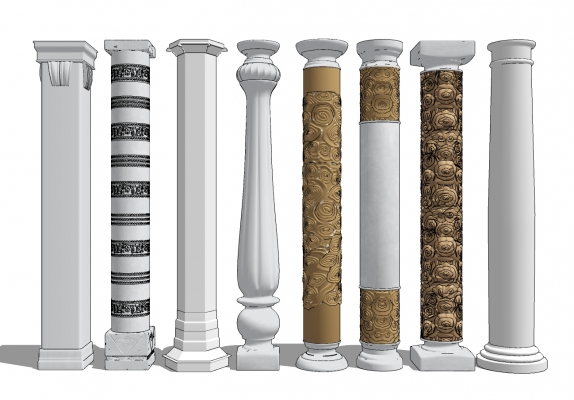 欧式中式云纹罗马柱柱头，柱子组合