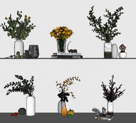 现代花瓶花艺书籍摆件、玻璃器皿、南瓜摆件 