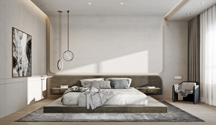 现代卧室布艺双人床,床具组合
