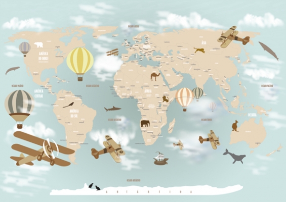 世界地图热气球儿童房壁纸壁布，墙纸墙布 (94)