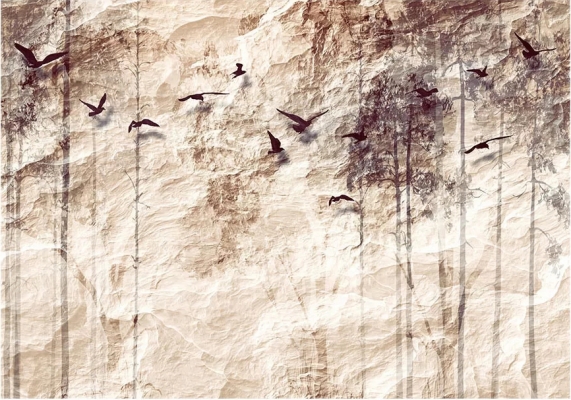 新中式飞鸟树林壁纸壁布背景画 (3)