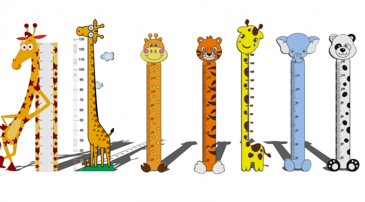 儿童房卡通造型长颈鹿量尺、身高尺，身高标尺墙贴