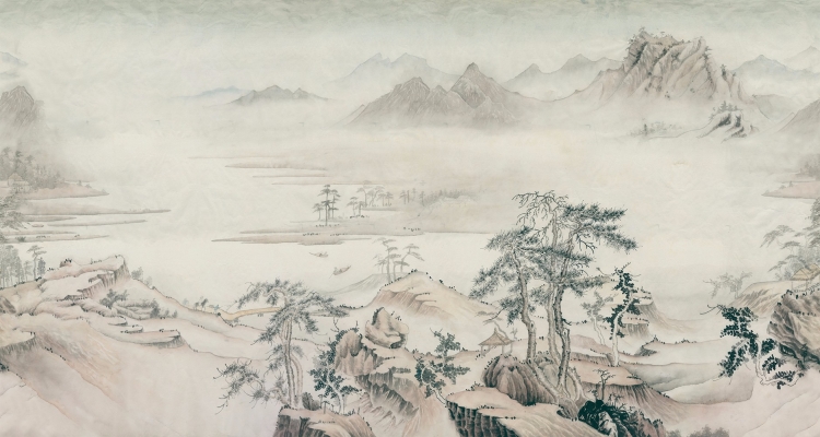 新中式装饰画挂画，山水字画背景壁画壁纸壁布