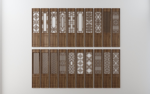 中式古典实木花窗门扇，实木，花格，屏风隔断组合