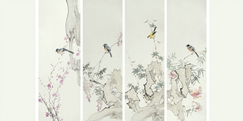 中式花鸟背景屏风画壁纸壁布背景画 (100)